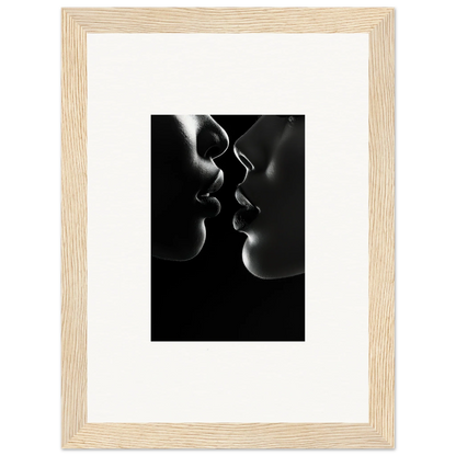 Black and white silhouette of two profiles about to kiss, Midnight Kiss Darkness art