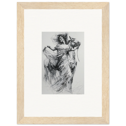 Black and white sketch of flowing dancers in Equestrian Ether Euphoria framed wall art