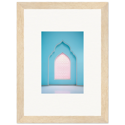 Wooden-framed Souls Diffilveres Critfilters artwork with turquoise archway and pink patterns