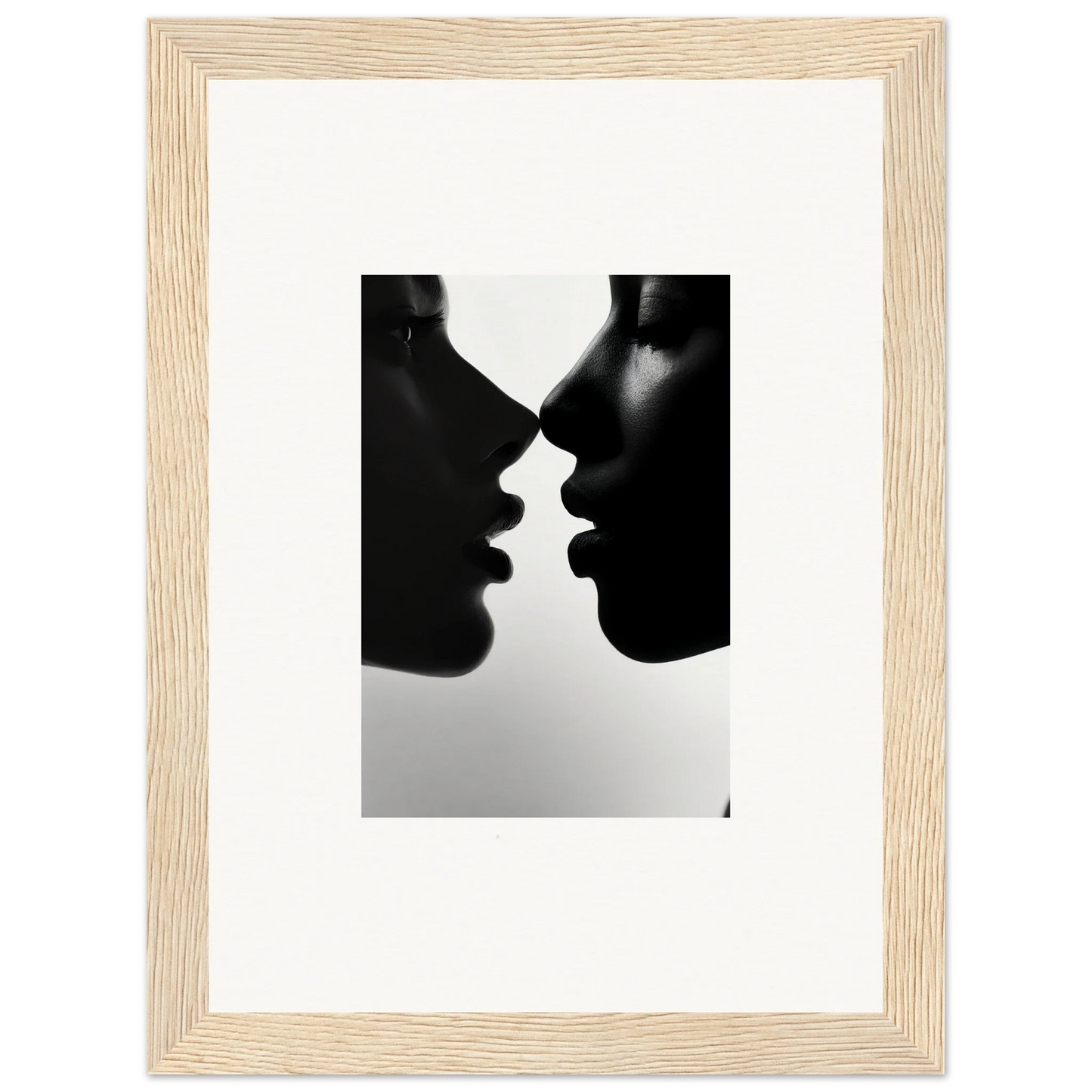 Two silhouetted profiles in a near-kiss, perfect for Narcissus Mirror Haze art