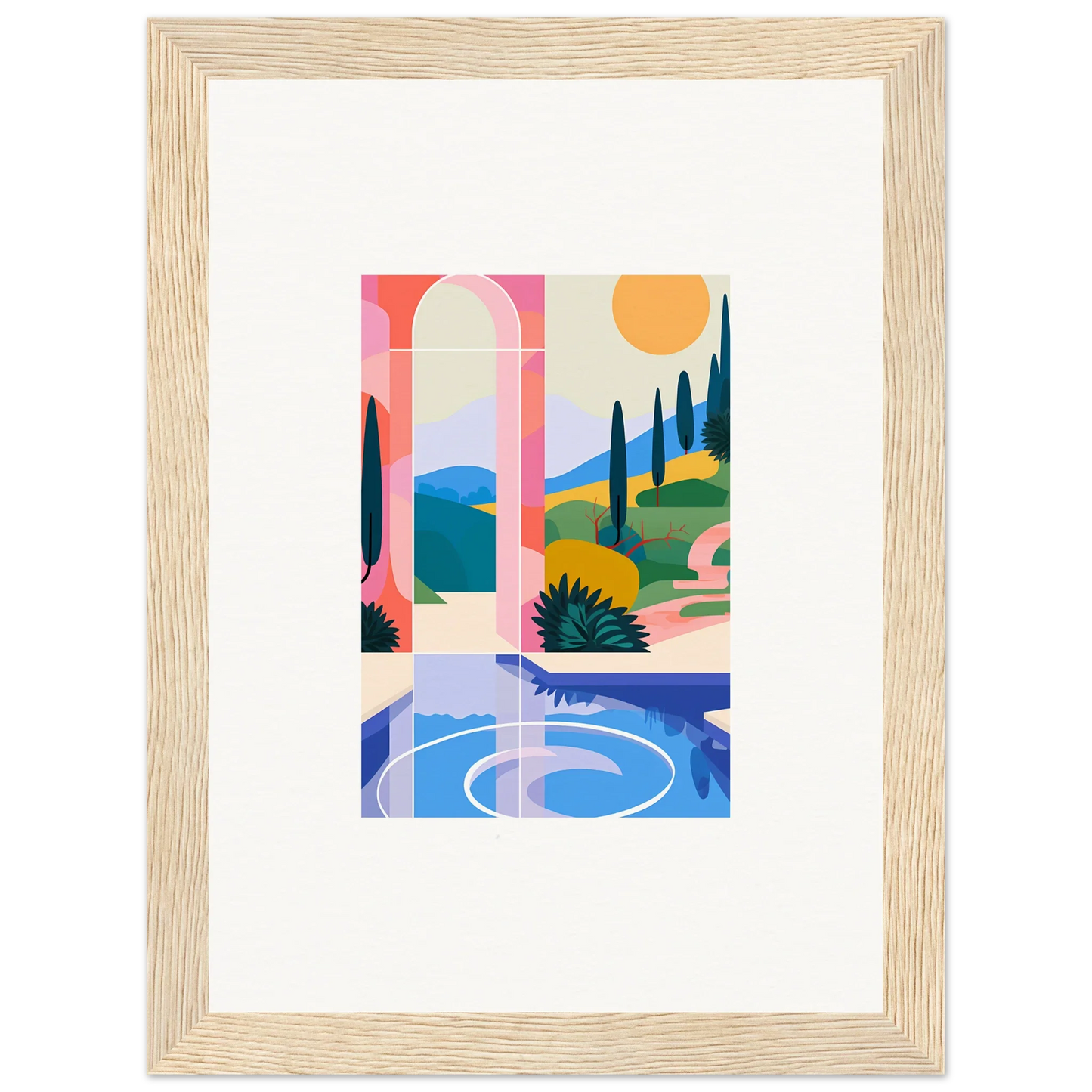 Framed abstract landscape wall art, Sunlit Oasis, perfect for room decoration