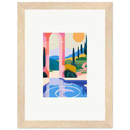 Framed abstract landscape wall art, Sunlit Oasis, perfect for room decoration