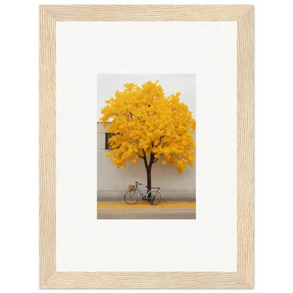 Framed wall art of Lemonade Gaze Reverie featuring a yellow-leaved tree and bicycle