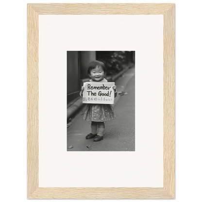 Framed black and white photo with Remember The Good sign from Whimsy Echo Memory collection