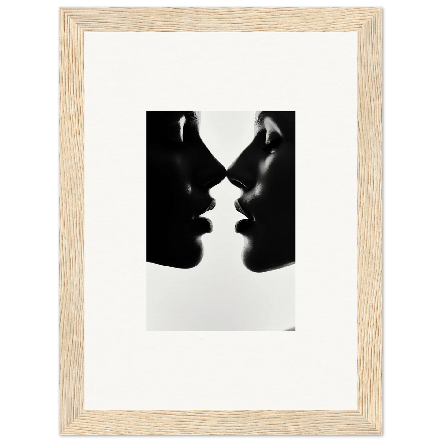 Two silhouetted profiles in a near-kiss pose from Whispers Kiss Universes special edition art™