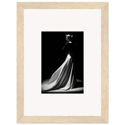 Dramatic black and white gown profile in Veiled Monochrome Journey framed wall art