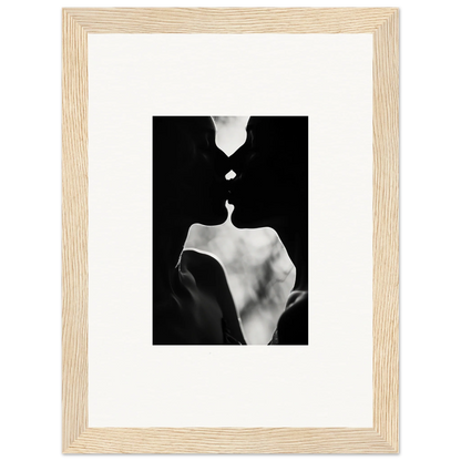 Black and white silhouettes kissing in light wood frame from Shadowy Dawn Nuance