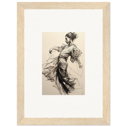 Elegant black and white dancer sketch, part of Whirling Midnight Form framed wall art