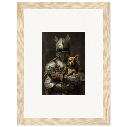 Medieval knight in armor with dog, perfect for Serene Steel Whispers framed wall art