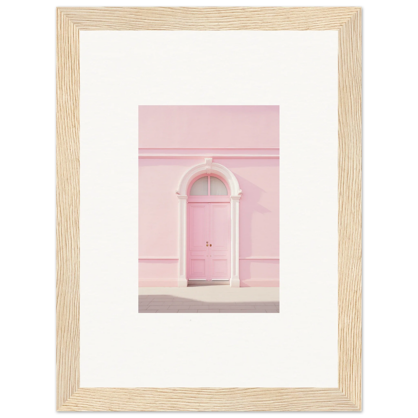 Pink door with white arched frame in Pearly Baccarat Dream framed wall art