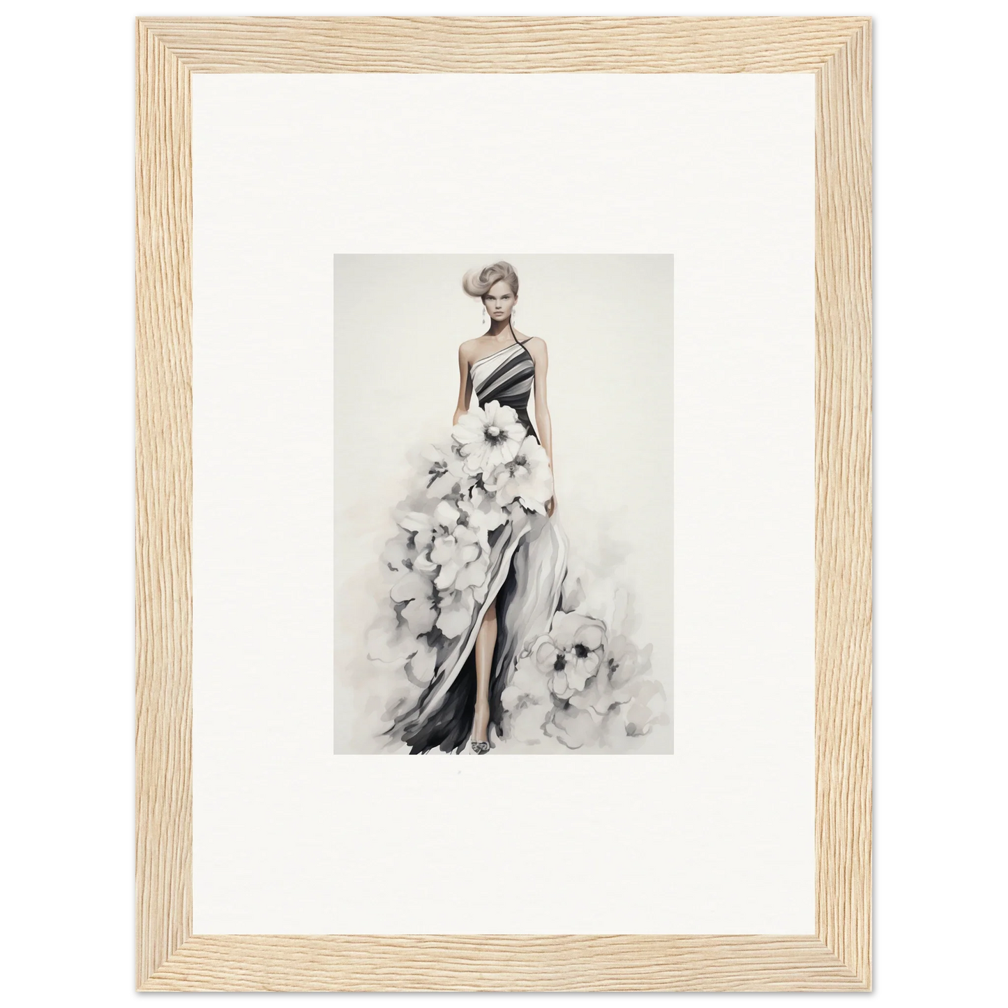 Fashion illustration of a one-shoulder gown, part of Dreamy Blossom Mirage special edition art™