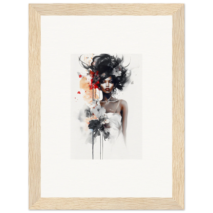 Artistic watercolor portrait with dramatic black hair and red accents in Sultry Reverie