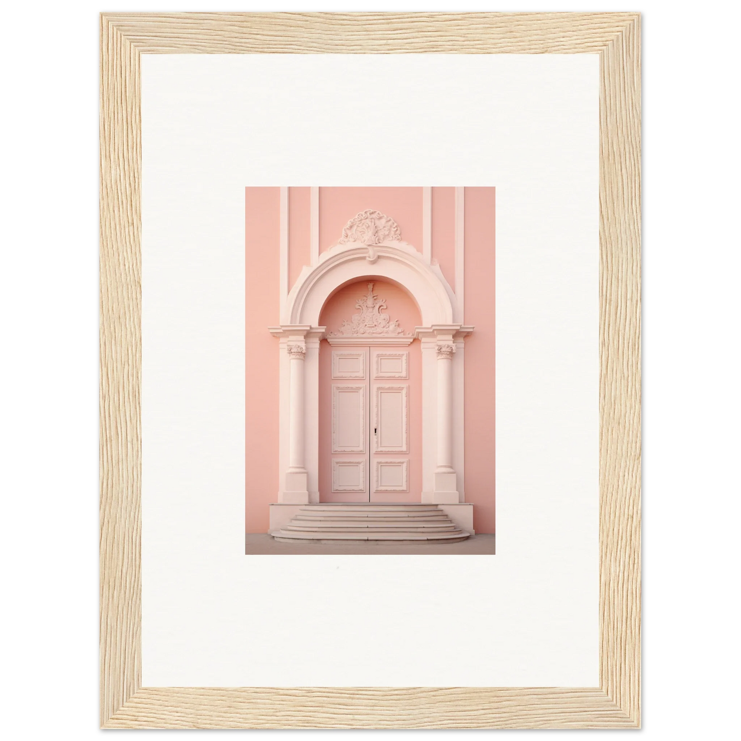 Elegant pink door with classical arch, part of the Petal Whispers Portal art collection