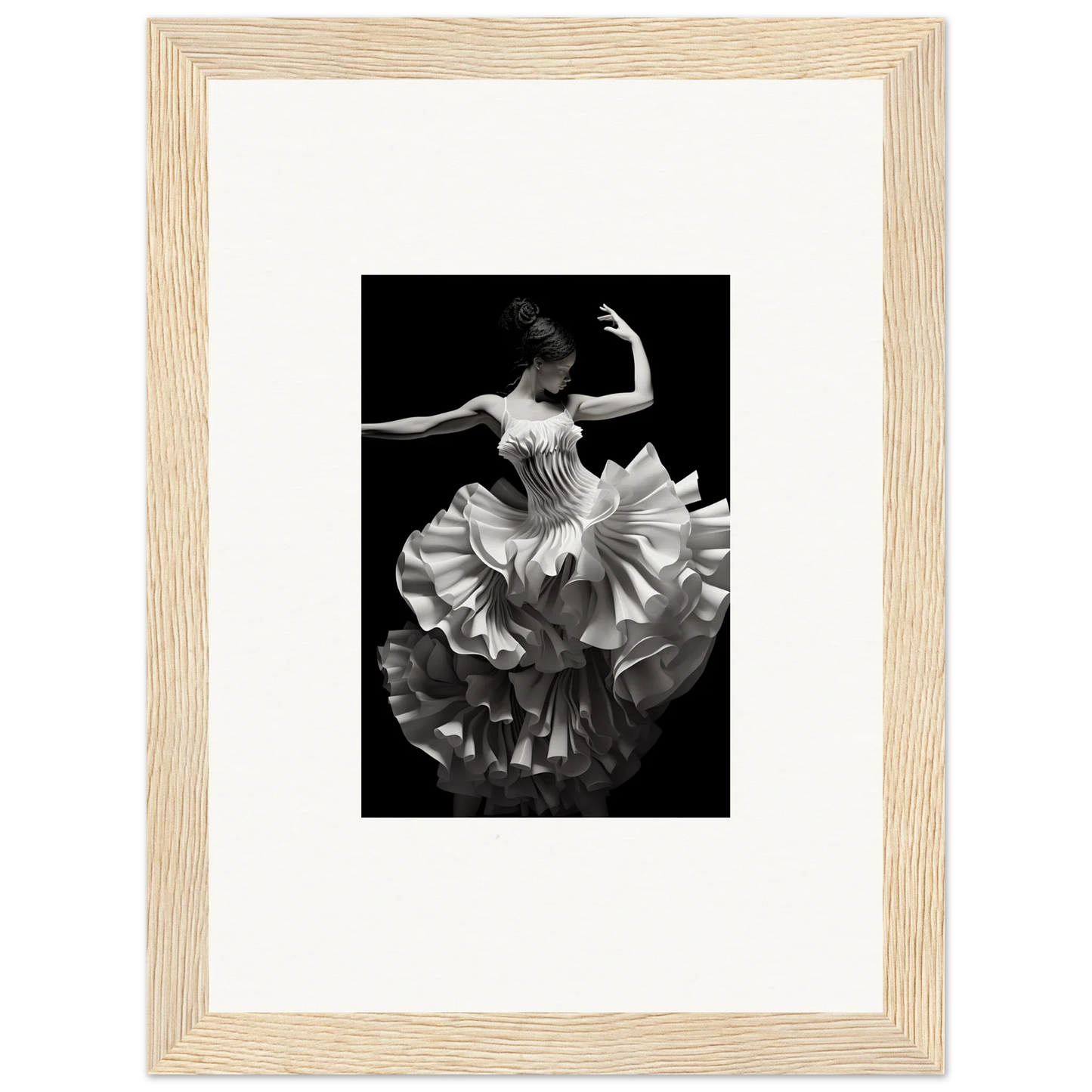 Flamenco dancer in a ruffled white dress for Tangled Luminous Laces framed poster