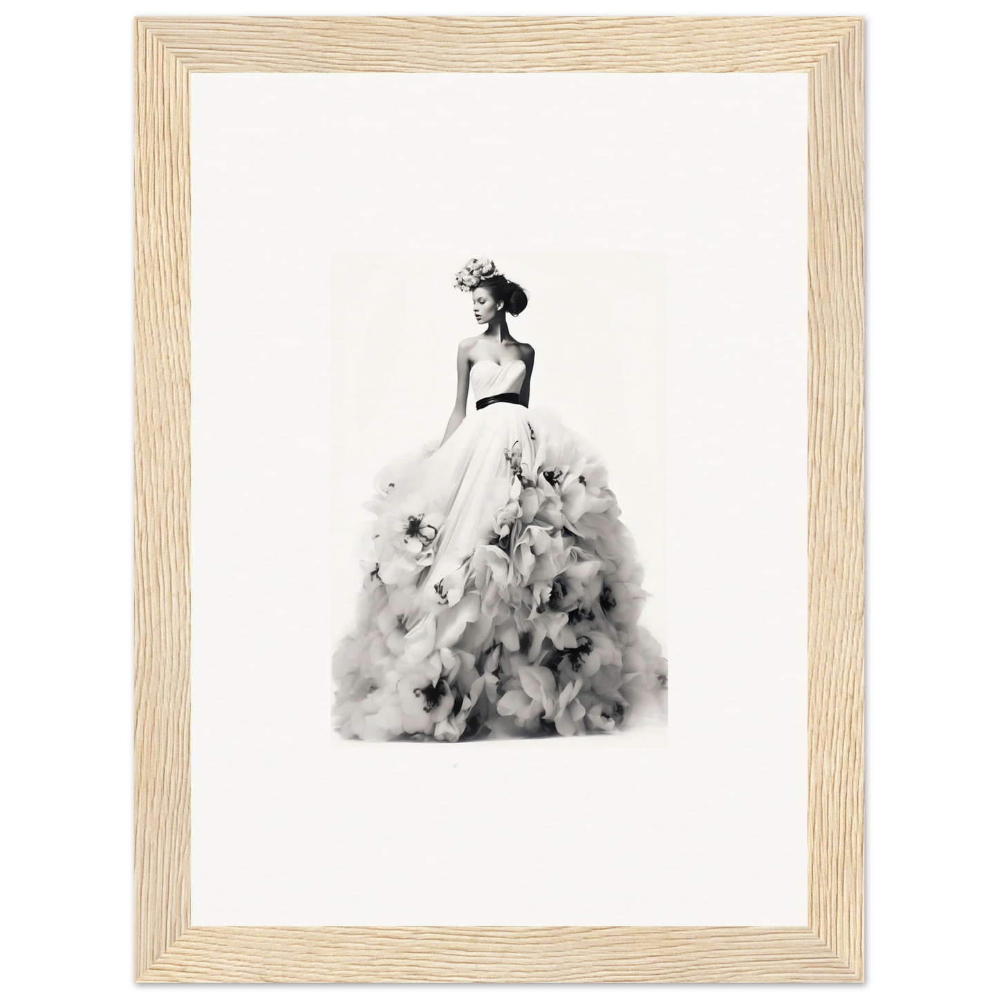 Elegant black and white watercolor of a figure in a ballgown from Dreams Bloom Eternal