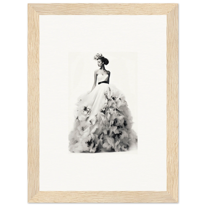 Elegant black and white watercolor of a figure in a ballgown from Dreams Bloom Eternal