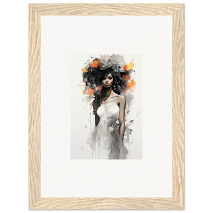 Artistic watercolor portrait from Ethereal Echoes Blossoms, framed wall art with curly hair