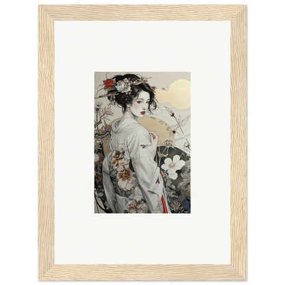 Framed Daydream Blossom Wistitudes art of a geisha in elegant ink wash style