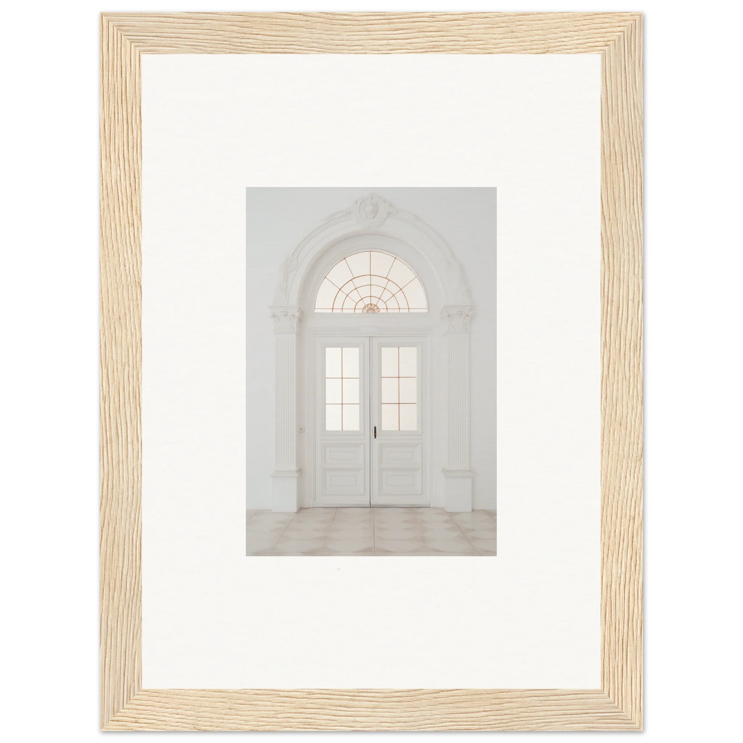 Framed wall art of an elegant white doorway from Portal Poise Unveiled special edition