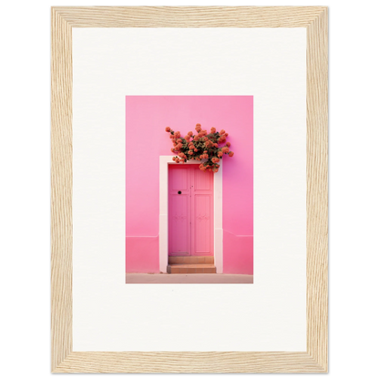 Pink door with red flowers, perfect for Quantum Pink Serenade framed wall art