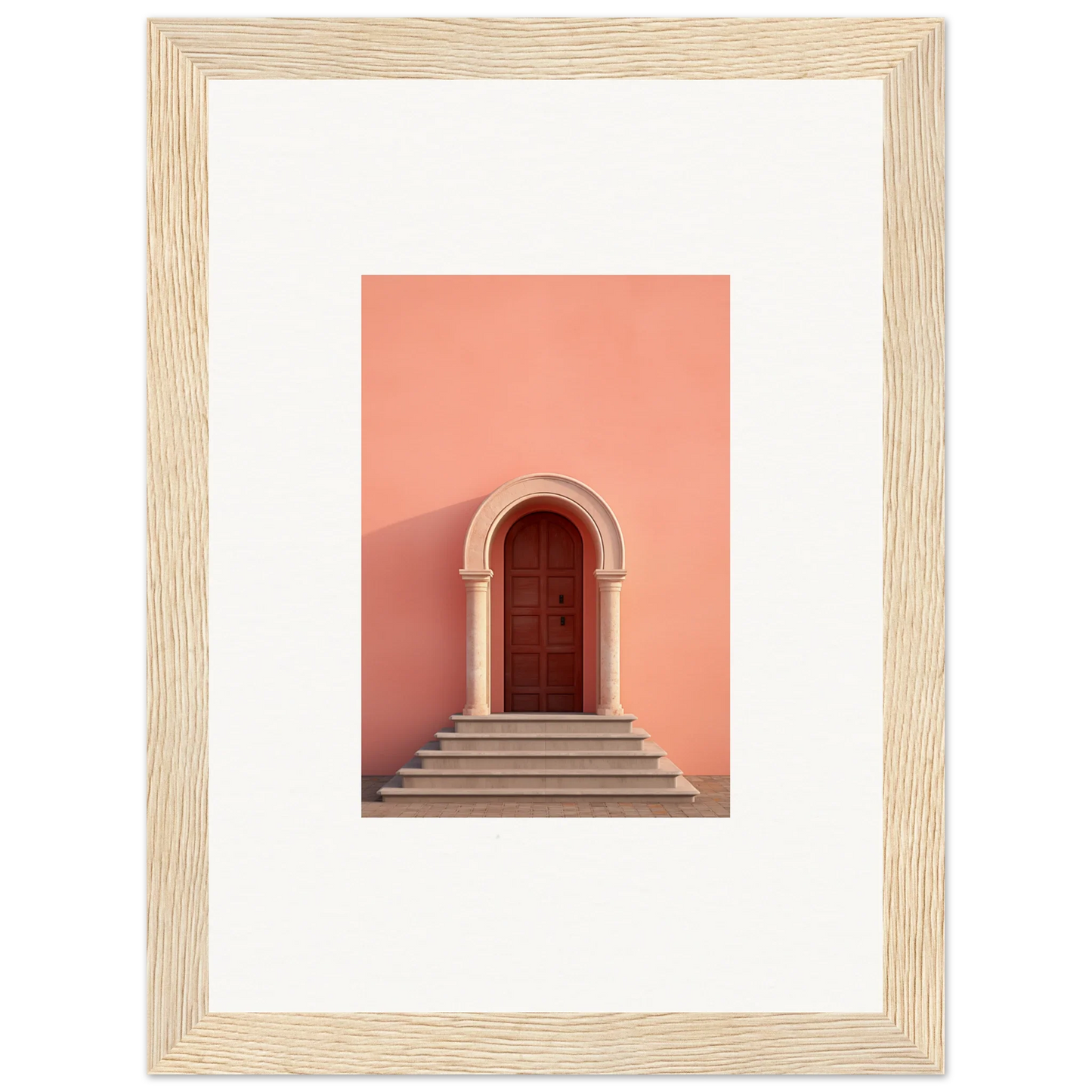 Wooden-framed arched doorway with steps, showcasing the Ethereal Sunset Gateway vibe