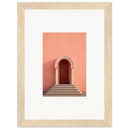 Wooden-framed arched doorway with steps, showcasing the Ethereal Sunset Gateway vibe