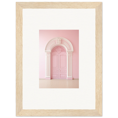 Pink arched doorway with ornate molding in Portal Fantasies Unfurled framed wall art