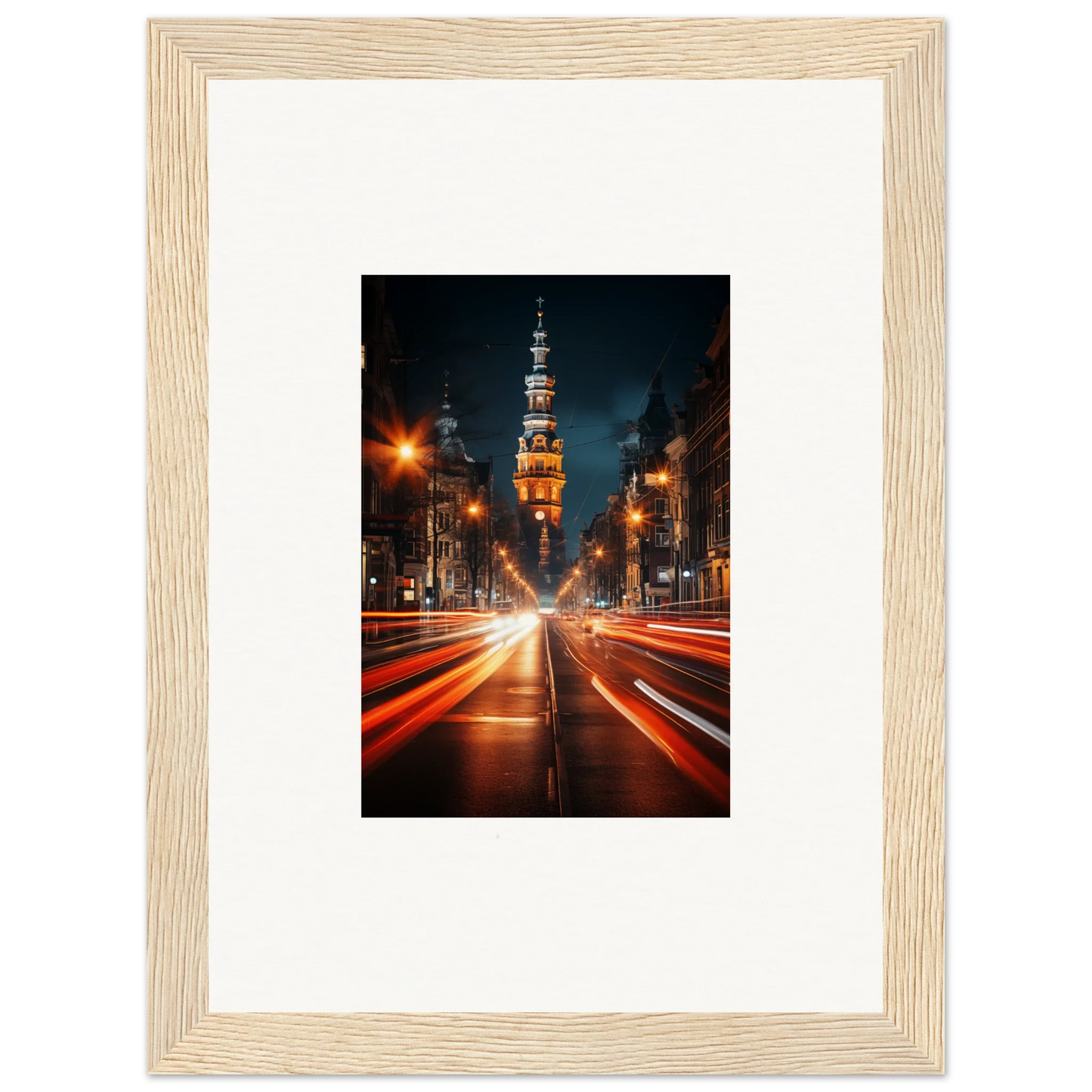 Light trails to a church tower at night in Umbra Urban Nocturne special edition art™