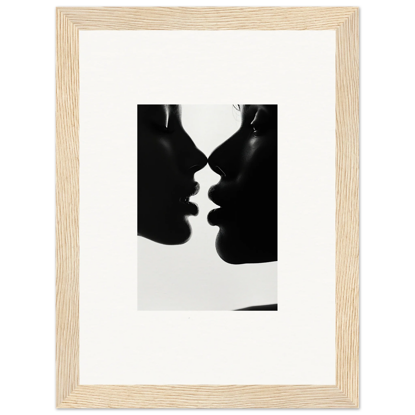 Two silhouetted profiles in a near-kiss, perfect for Nights Echoes framed art