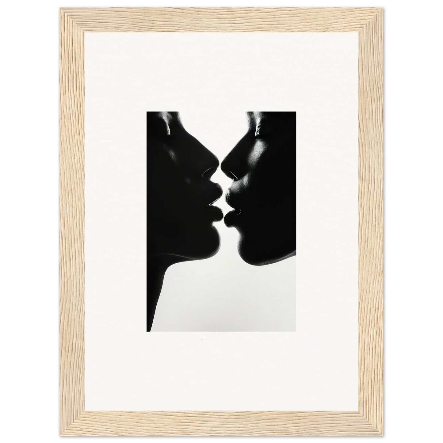 Luminous Midnight Kiss silhouette of two profiles about to kiss in framed wall art