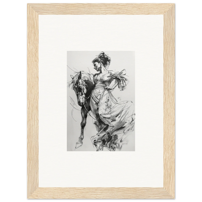 Black and white sketch of a Victorian rider for Thoughts Unbridled Dance wall art