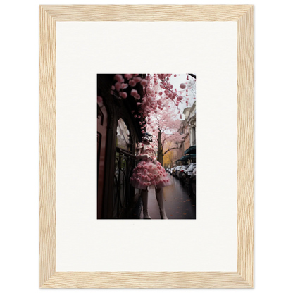 Framed wall art of cherry blossoms over a street from Petal Eccentricity Revealed