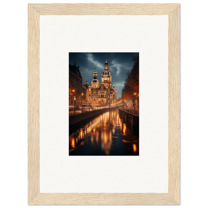 Framed photo of Reflected Dreamscape Tides with church reflecting in a canal at night