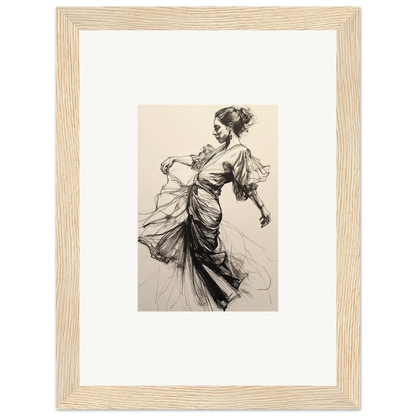 Elegant dancer sketch in flowing dress for Midnight Dance Whispers premium framed wall art