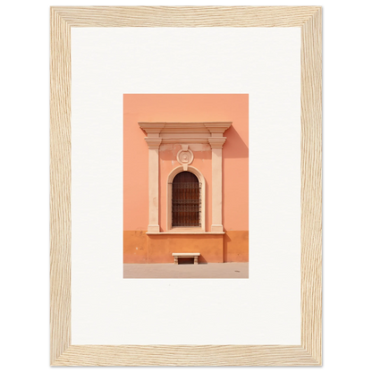 Ornate arched window with columns in a peach wall from Silent Sunset Oblique art