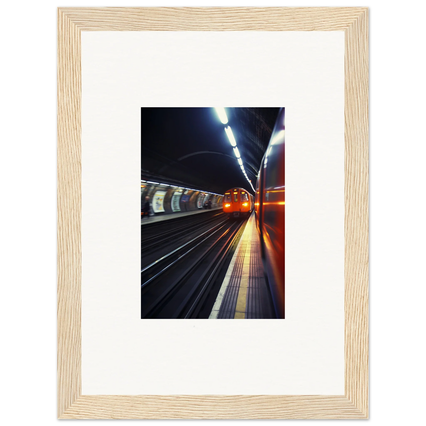 Framed photo of a subway station at night featuring Threads Passagesquent Hues art™