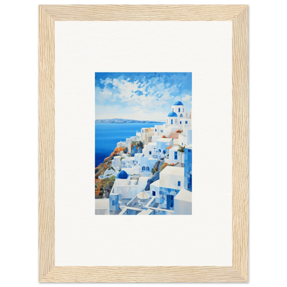 Framed watercolor painting of Santorini, perfect for a special edition art™ vibe