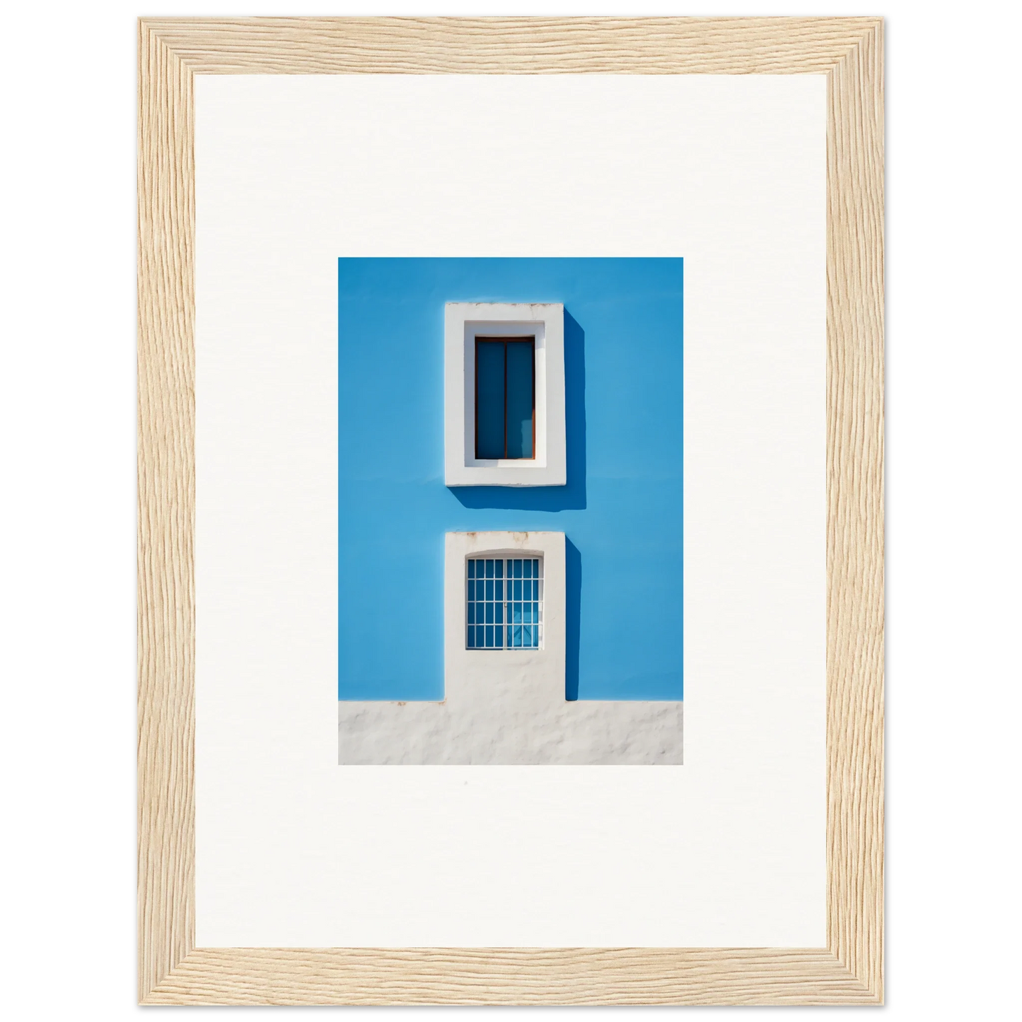 Framed wall art of a blue wall with white openings from Isles Encompassed Vista