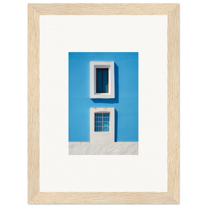 Framed wall art of a blue wall with white openings from Isles Encompassed Vista