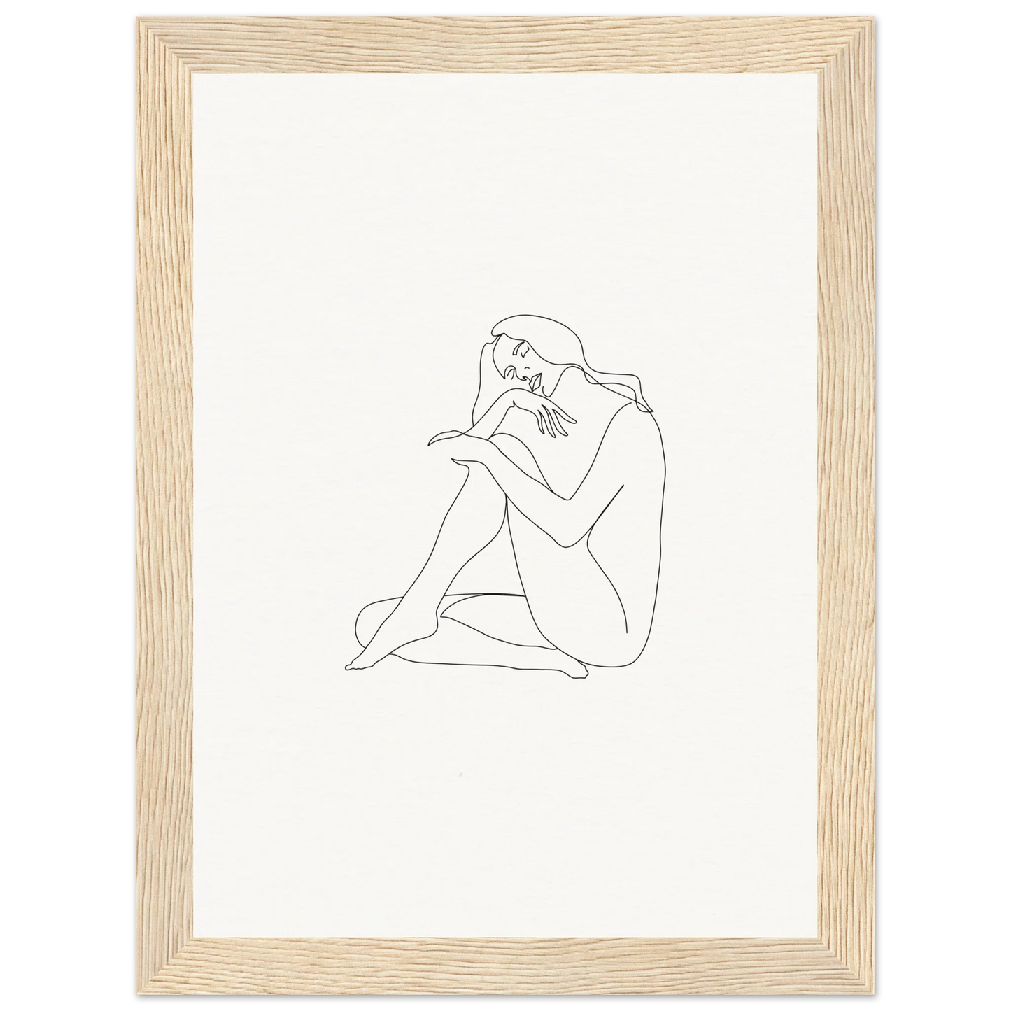 Simple line drawing of a seated nude figure for Mindful Dream Tangles framed wall art