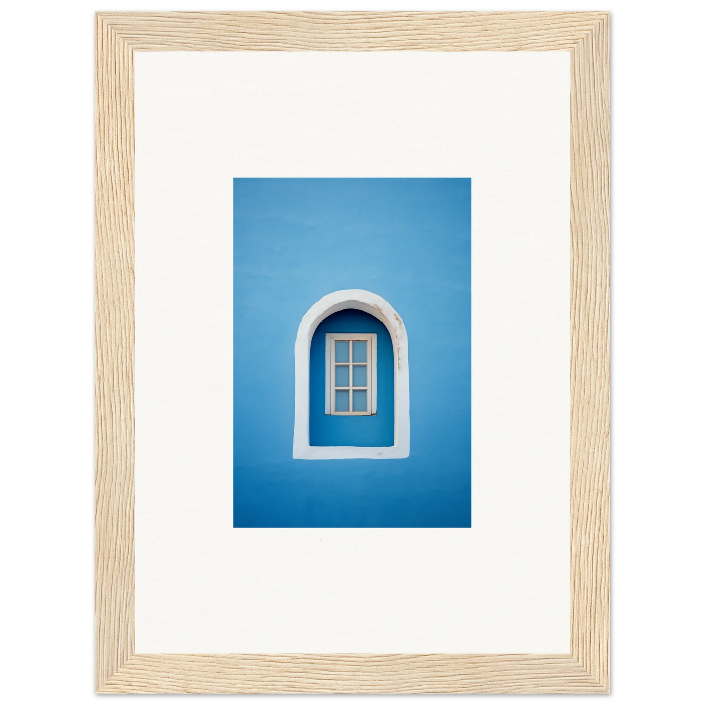 Arched window with white trim on blue walls from Whispers Sky Mosaic special edition art™