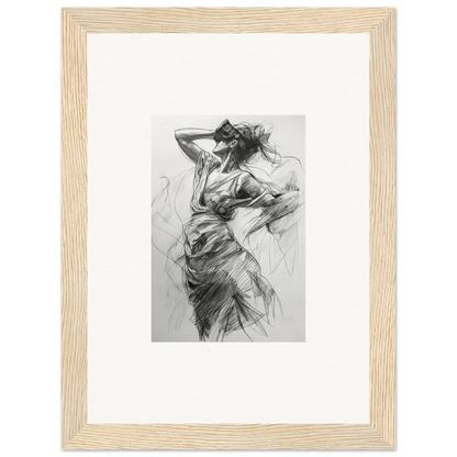 Expressive charcoal sketch of a dynamic figure from Veiled Revisionist Muse framed wall art