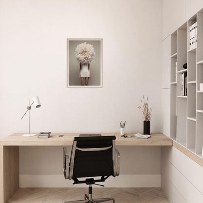 Minimalist home office workspace with a simple desk and chair.