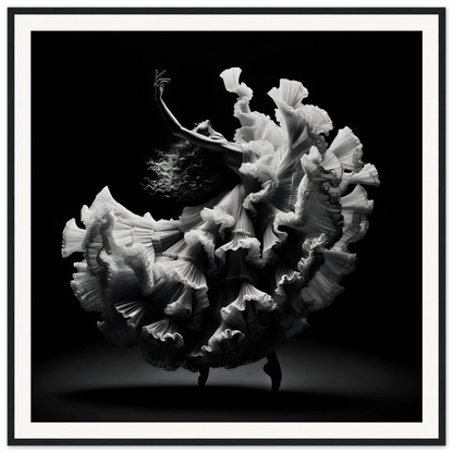 Flowing white dress fabric in motion on a dark backdrop for Ecstatic Twirl Shadows poster