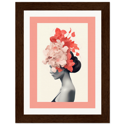 Framed artwork depicting a silhouette with floral elements emerging from the head.