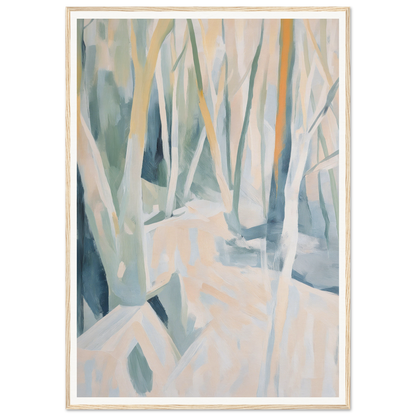 Framed wall art of an abstract winter forest, perfect for elegant room decor.