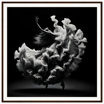 Flowing white ruffled dress in motion for Ecstatic Twirl Shadows special edition art™