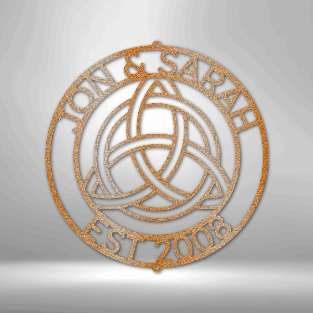 Circular logo featuring a triquetra symbol and the text ’TORN SARAH EST 2008’’ around the edge.