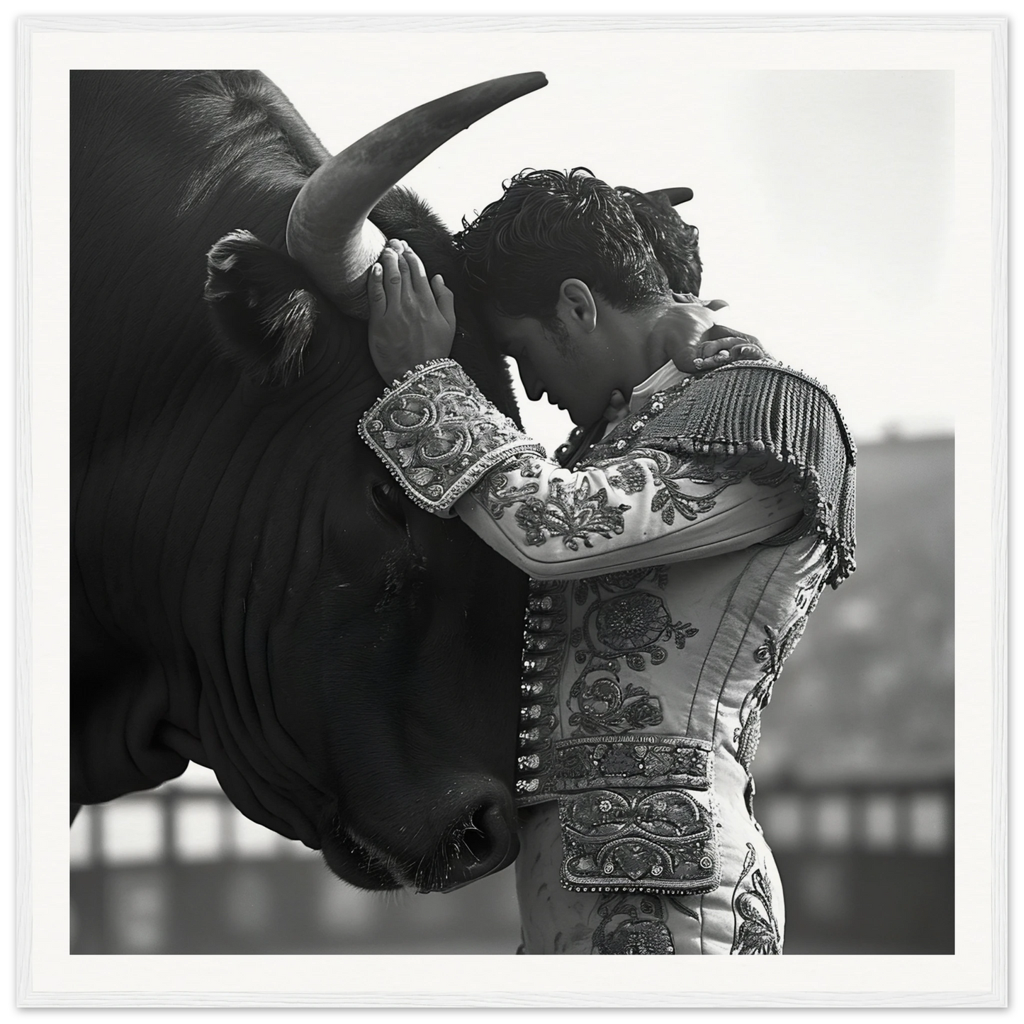 Matador in ornate suit confronting a bull, perfect for Bull’s Forehead Commune art