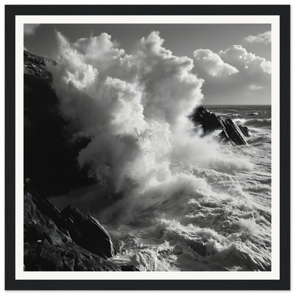 Powerful ocean waves crashing on rocky cliffs in Eternal Splash Ecstasy art print